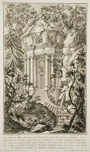 Tempel i en hage, gravert av Jacob Andreas Fridrich (1714-79) (gravering) av Johann Jacob (after) Schubler