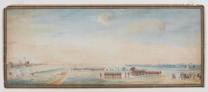Britisk infanteri, innfødt infanteri og innfødt kavaleri som borer utenfor Fort St George, Madras av Johann Jacob Ludewig Rothmeyer