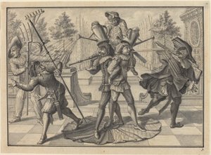 Harlekin og Scaramouche lager en "fontene" av Johann Jacob Schubler