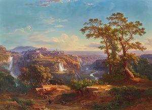 Utsikt over Tivoli og fossene. 1860