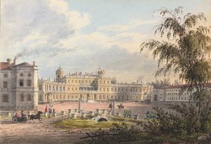 Det keiserlige palass, Gatchina (blyant og akvarell forsterket med hvitt og gummi arabicum på papir) av Johann Jakob Meier