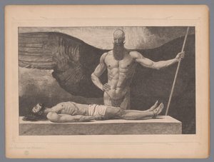 Kristus i sarkofagen med en engel Der Triumph der Finsternis (tittel på objekt) Syv mystiske scener (serietittel) av Johann Jakob Weber