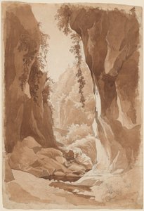 Klipper som overhenger en elvekløft nær Sorrento (recto) av Johann Joachim Faber