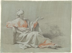 Ung kvinne med en bolle, sittende utendørs av Johann Justin Preissler