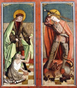 Saint Martin og tiggeren; og Saint George and the Dragon - vingene til en altertavle,