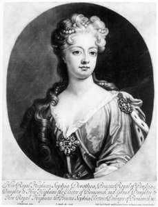 Sophia Dorothea, dronning av Preussen, gravert av John Smith, 1706 av Johann Leonhard Hirschmann