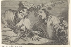 Gammel og ung mann ved et bord
