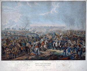 Slaget ved Leipzig (Nasjonenes slag), i oktober 1813. Den østerrikske feltmarskalken Schwarzenberg (1771-1820) kunngjør de alliertes seier i slaget ved Leipzig til den germanske keiseren Francois II (= Francois Ier av Østerrike; 1768 - 1835), ved Tza