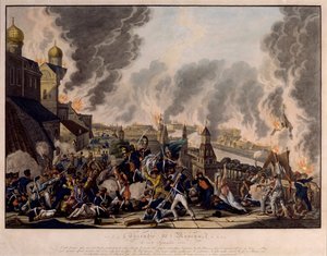 Brenningen av Moskva 15. september 1812. Grande Armee (Frankrike) stormet den russiske byen (Napoleonskrigene