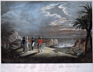 Napoleon Bonaparte på øya Saint Helena - Rugendas, Johann Lorenz, den yngre (1775-1826) - Akvatint - 47x58 - Privat samling