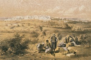 Utsikt over Haifa. Etsning av Bernatz et alii - Steinkopk J.F. Redaktør av Johann Martin Bernatz