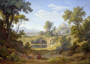 Italiensk landskap med en pilegrim og rustikk, 1829