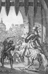 The Entered to Roma av Henrik VII av Luxembourg (1275-1313) i 1312 (Henry VII, hellige romerske keiser da han gikk inn i Roma for å bli kronet som keiser 1312) Gravering av Johann Michael Mettenleiter (1765-1853) 1800 privatsamling