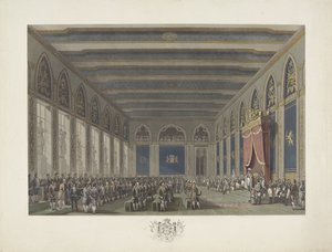 Institution of the States General av kong William I i Brussel 21. september 1815 Tolv plater med ankomst og innvielse av William I i Brussel og kampene ved Quatre-Bras og Waterloo i 1815 (serietittel) av Johann Nepomuk Gibèle (possibly)