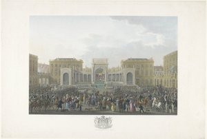 Innvielse av Vilhelm I i Brussel 21. september 1815 Tolv plater med ankomst og innvielse av William I i Brussel og kampene ved Quatre-Bras og Waterloo i 1815 (serietittel) av Johann Nepomuk Gibèle