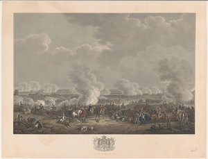 Slaget ved Waterloo, 1815 Tolv plater med ankomst og innvielse av William I i Brussel og kampene ved Quatre-Bras og Waterloo i 1815 (serietittel) av Johann Nepomuk Gibèle
