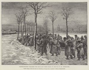 Hungersnød-rammede landsbyboere som har forlatt sine hjem på vei til St. Petersburg av Johann Nepomuk Schonberg