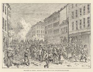 Opptøyene i Wien, husarer som jager pøbel i Lerchenfelder-Strasse av Johann Nepomuk Schonberg