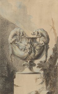 Design for en hagevase med jakttema, ca. 1740. av Johann Paul Egell