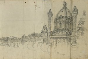 Utsikt over de sørlige forstedene til Wien og Karlskirche av Johann Peter Krafft