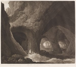 Reisende i Gigantic Caverns av Johann Peter Pichler, after Guillam Dubois