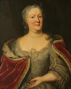 Portrett av Maria Louisa van Hessen-Kassel, kalt Maaike-Meu. Enke etter Stadtholder of Friesland John Willem Friso, Prins av Orange-Nassau av Johann Philipp Behr