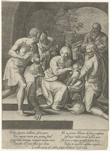Tilbedelse av hyrdene i en nisje av Johann Sadeler (I)
