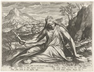 Jorden personifisert av gudinnen Cybele Terra (tittel på objekt) De fire elementene som mytologiske figurer (serietittel) av Johann Sadeler (I)