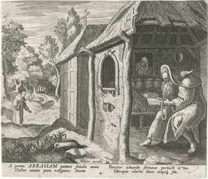 Abraham av Edessa som eremitt Mannlige eremitter (serietittel) Solitudo Sive Vitae Patrum Eremicolarum (serietittel) av Johann Sadeler (I)