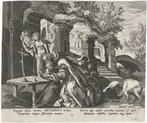 Anthony den store som eremitt Mannlige eremitter (serietittel) Solitudo Sive Vitae Patrum Eremicolarum (serietittel) av Johann Sadeler (I)