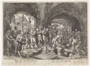 Begravelse av Adam Historien om Sets familie / Bedømme de gode og de dårlige (serietittel) Bonorum et Malorum consensio (serietittel) av Johann Sadeler (I)