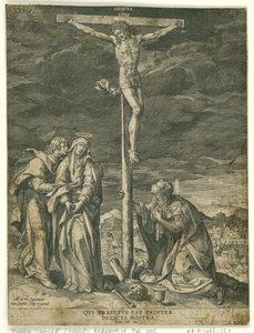 Kristus på korset, med Maria, Johannes og Maria Magdalena av Johann Sadeler (I)