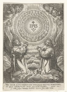 Engler tilber Kristi monogram av Johann Sadeler (I)