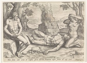 Eva sørger over døden for Abel Historien om Kain og Abel (serietittel) av Johann Sadeler (I)