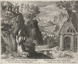 Saint Landelinus som eremitt Eremitter (serietittel) Oraculum Anachoreticum (serietittel) av Johann Sadeler (I)