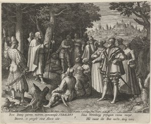 Saint Sebaldus av Nürnberg som eremitt The Virtuous Life of Hermits (serietittel) Trophaeum vitae solitariae (serietittel) av Johann Sadeler (I)