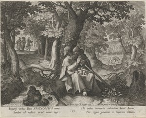 Saint Suatacopius som eremitt The Virtuous Life of Hermits (serietittel) Trophaeum vitae solitariae (serietittel) av Johann Sadeler (I)