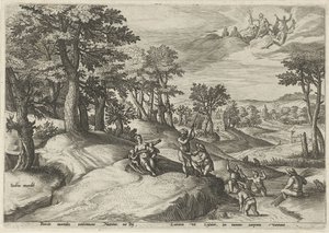 Leto (Latona) gjør lykerne til frosker Landskap med mytologiske scener (serietittel) av Johann Sadeler (I)