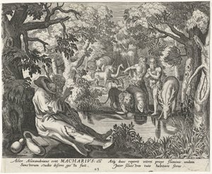 Macarius av Alexandria som eremitt Mannlige eremitter (serietittel) Solitudo Sive Vitae Patrum Eremicolarum (serietittel) av Johann Sadeler (I)