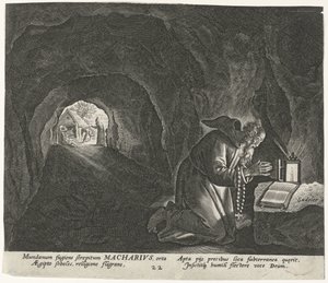 Macarius av Egypt som en eremitt Mannlige eremitter (serietittel) Solitudo Sive Vitae Patrum Eremicolarum (serietittel) av Johann Sadeler (I)