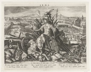 Minerva som beskytter av kampsporten Arma (tittel på objekt) Hovedaktiviteter til en prins (serietittel) Schema, seu speculum principum (serietittel) av Johann Sadeler (I)
