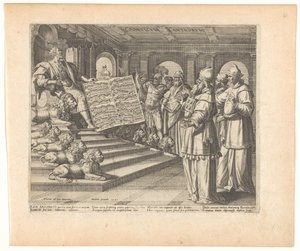 Motetttrykk og tittelside med Salomo som komponist av Høysangen Canticum Canticorum (tittel på objekt) Song of Solomon (serietittel) av Johann Sadeler (I)