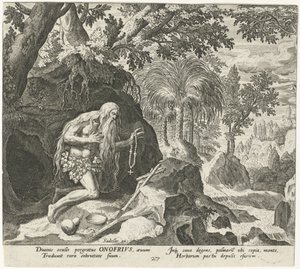 Onyphrius den store som eremitt Mannlige eremitter (serietittel) Solitudo Sive Vitae Patrum Eremicolarum (serietittel) av Johann Sadeler (I)