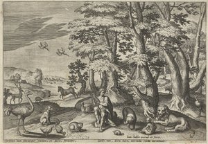 Orpheus, lager musikk for dyrene Landskap med mytologiske scener (serietittel) av Johann Sadeler (I)