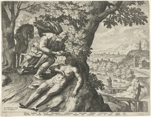 Lignelse om den barmhjertige samaritan av Johann Sadeler (I)