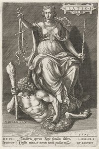 Fornuft (forhold) overvinner Violentia (Violentia) Forhold (tittel på objekt) Dydene erobrer lastene (serietittel) av Johann Sadeler (I)