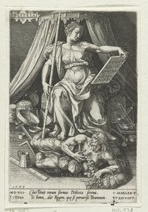 Statlig kunst (Politeia) erobrer Envy (Livor) Politeia (tittel på objekt) Dydene erobrer lastene (serietittel) av Johann Sadeler (I)