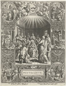 Den Hellige Ånds utgytelse: Pinse pinse (tittel på objekt) De fire viktigste kristne høytidene (serietittel) av Johann Sadeler (I)