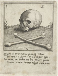 Vanitas-skildring med en hodeskalle og to bein