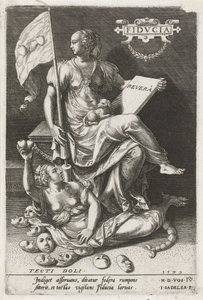 Tillit (Fiducia) overvinner Secret Deceit (Tecti doli) Fidvcia (tittel på objekt) Dydene erobrer lastene (serietittel) av Johann Sadeler (I)